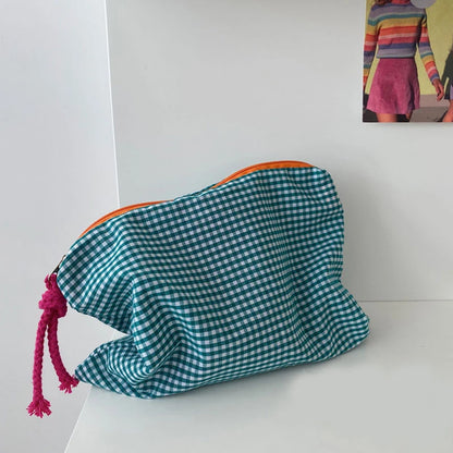 Plaid Cotton Cosmetic Bag