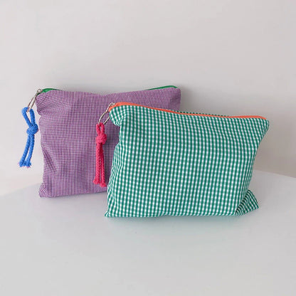 Plaid Cotton Cosmetic Bag