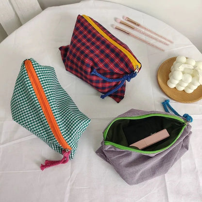 Plaid Cotton Cosmetic Bag