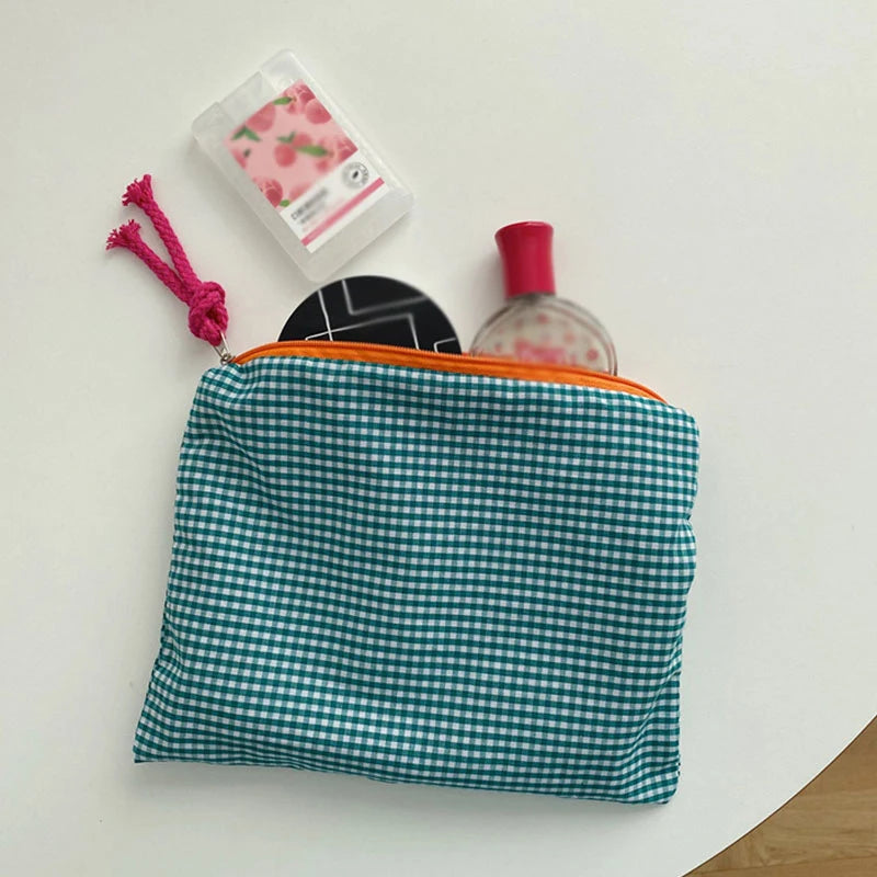 Plaid Cotton Cosmetic Bag